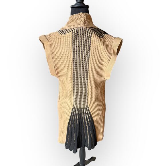 Women's Beige & Black Striped Knit Open Front Cardigan Sweater Size Medium - Picture 14 of 16